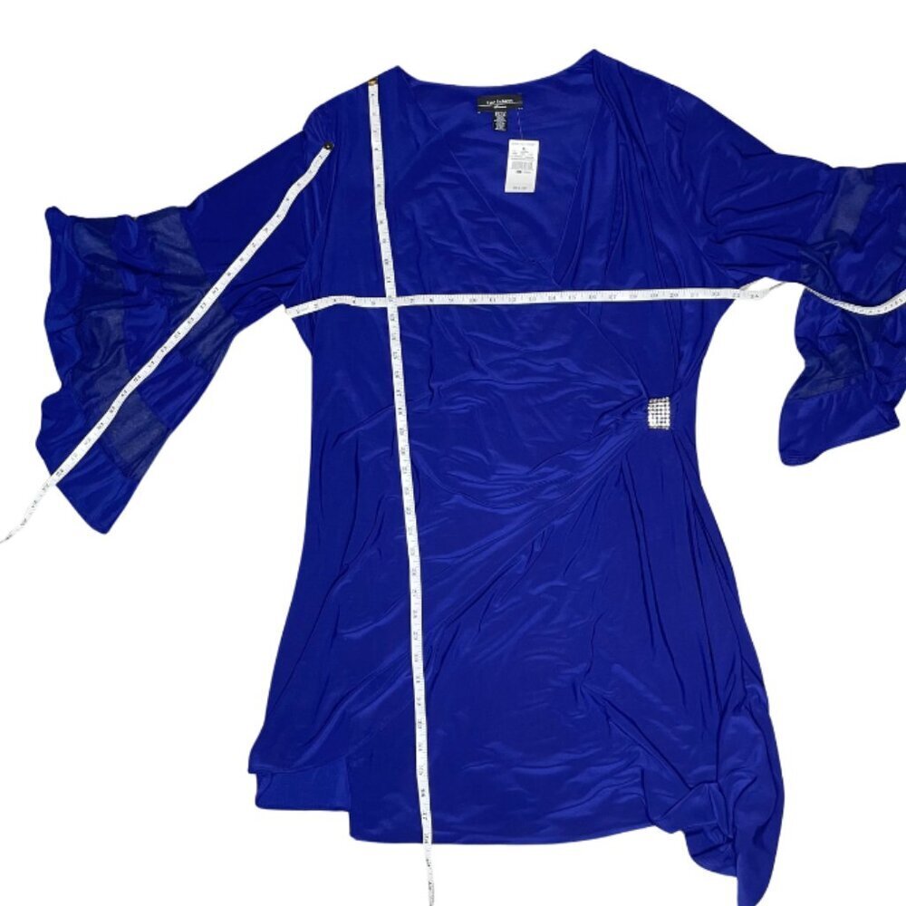 R&M Richards Electric Blue Whimsigoth Faux Wrap Dress Mesh Bell Sleeve 22/24 - Picture 5 of 8